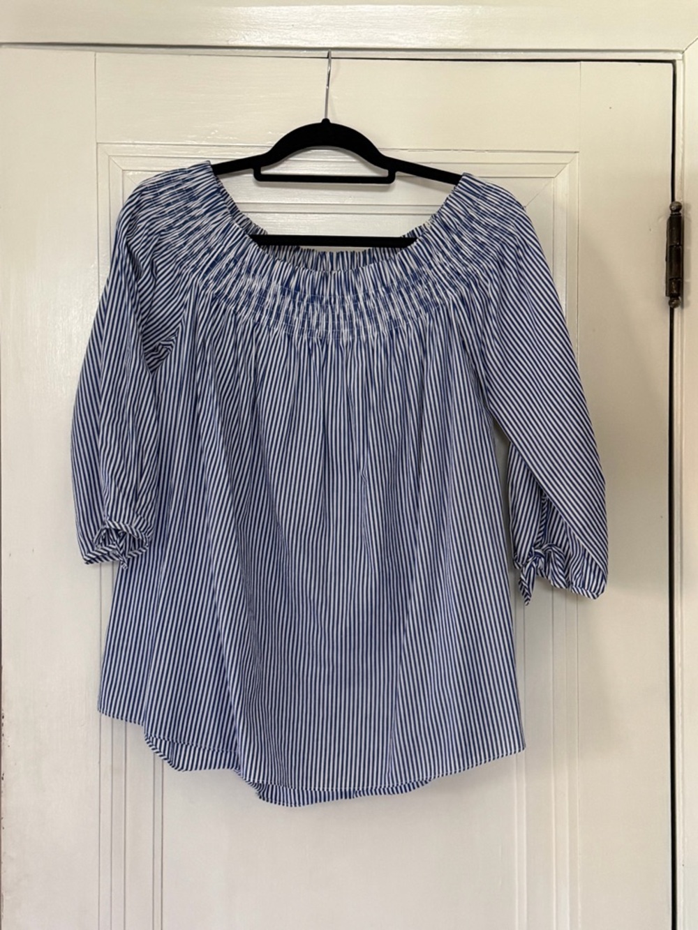 Tuckernuck / Do+Be Place Navy & White Striped Off-Shoulder Tunic